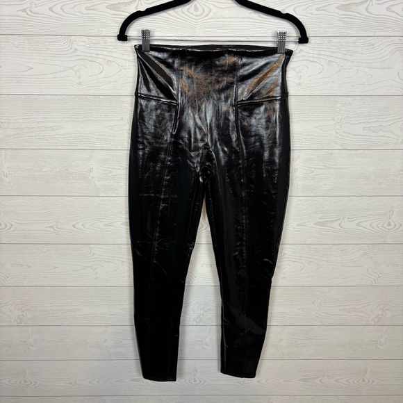 SPANX Pants - SPANX Faux Leather Liquid Gloss Black Moto Leggings Size Medium